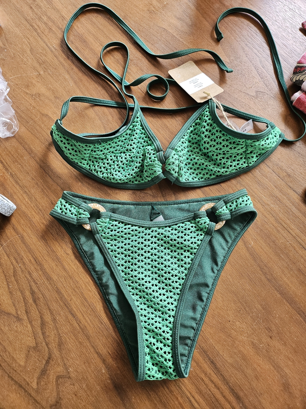Samiol Green Crochet-Trim Bikini Set - Women Swimsuit XS